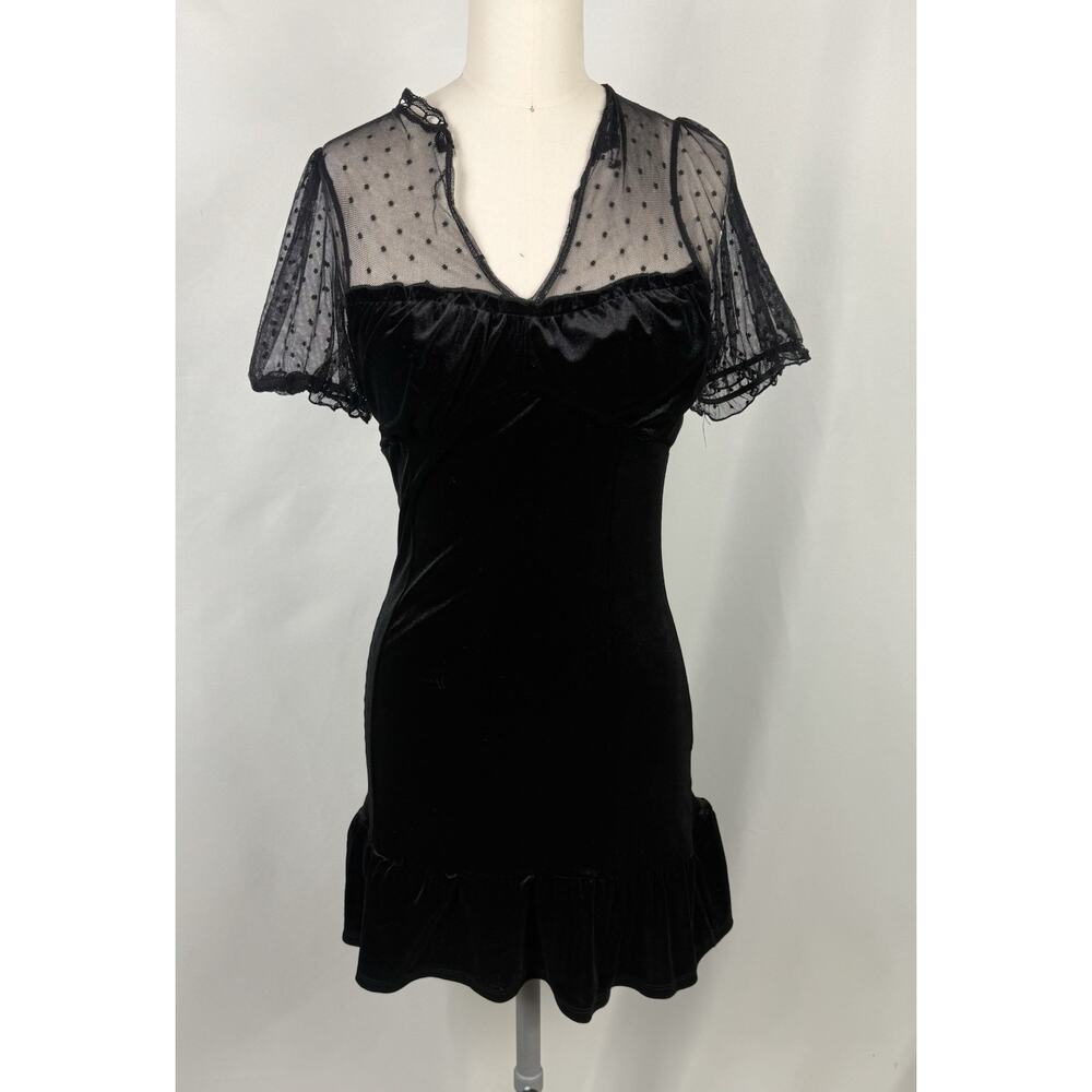 Gothcore Size Small Mini Sheer and Velvet Babydoll‎ Dress Ruffle Emo Grunge Y2K